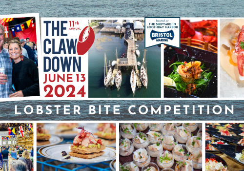 Image promoting the 11th Annual Claw Down Lobster Bite Competition on June 13, 2024, in Bristol, featuring various dishes and attendees.